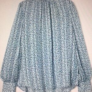 Blue and White Bishop Sleeve Blouse with Pleated Design